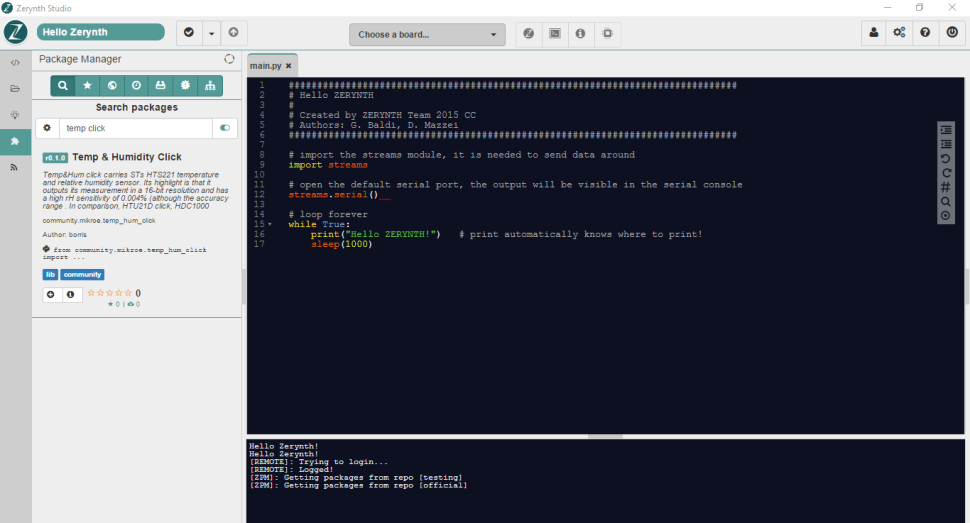 Temp Hum Click Zerynth library installing
