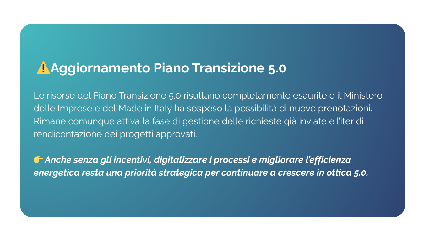 aggiornamento piano Aggiornamento Piano transizione 5.0 - risorse esaurite